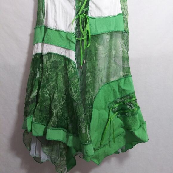 C'Fait Pour Vous Paris Green Abstract Layered Asymmetrical Fairy Boho Dress 2 - Picture 13 of 15